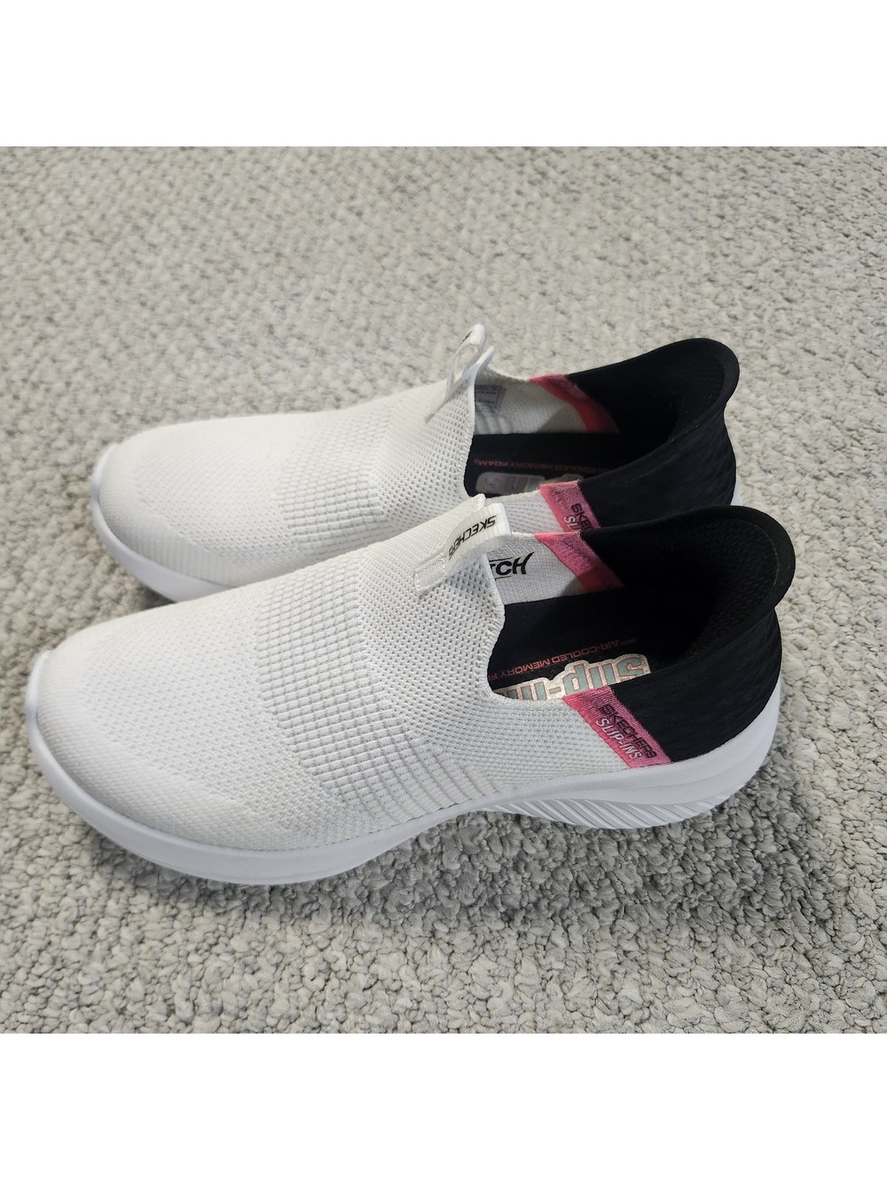 Skechers Slip-On White and Black Knit Sneakers with Pink Accents Size 6.5 - Picture 11 of 11
